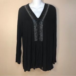 ellumi nation black Beaded long sleeve V-neck blouse size L